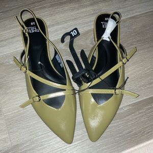 New Olive Green Strappy Sling Pointed Flats size 10 and 7